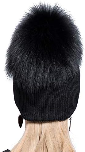 JERYAFUR Kış kadın Sıcak şapka Tilki Kürk Hasır şapka Örme Yün kayak şapka MS