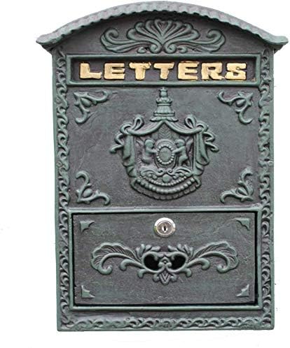 YUXO Duvara Monte Kilitlenebilir Posta Kutusu Demir Posta Kutusu Koyu Yeşil Duvara monte Posta Kutusu Ferforje mektup Kutusu