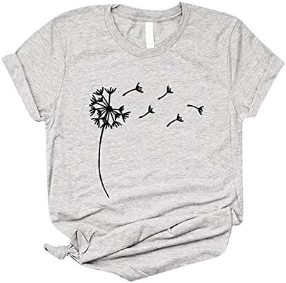 Dosoop Kadın Gömlek Komik Karahindiba Çiçek Baskı Grafik Tee Kısa Kollu Crewneck Casual T-Shirt Tunik Bluz Tops