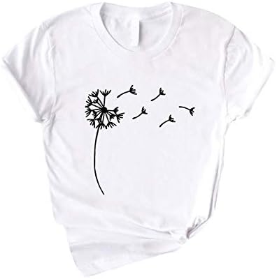 Dosoop Kadın Gömlek Komik Karahindiba Çiçek Baskı Grafik Tee Kısa Kollu Crewneck Casual T-Shirt Tunik Bluz Tops