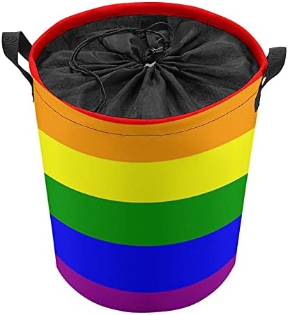 LGBT Gurur Bayrağı Yuvarlak Çamaşır Torbaları Su Geçirmez Sepet Depolama Sepeti Kolları Ve İpli Kapatma Kapaklı