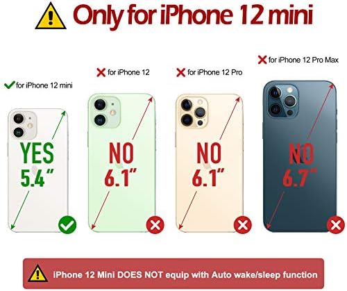 TUCCH Cüzdan Kılıf iPhone 12 Mini 5G, [TPU Darbeye İç Kabuk], PU Deri RFID Engelleme Kredi Kartı Tutucu Manyetik Standı Kapak