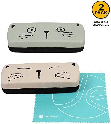 [2 PAKET], JAVOedge Çok Renkli Sevimli Kedi Yüz Baskılı Mikrofiber Bez ile Sert Kapaklı Gözlük Saklama Kutusu