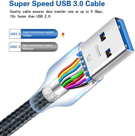 USB 3.0 A'dan B'ye Kablo, Besgoods 2'li Paket 6ft Ekstra Uzun Örgülü USB 3.0 Kablosu A Erkek-B Erkek Kablo Kabloları-Siyah