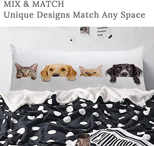 ARİGHTEX uzun vücut yastığı Kapakları Fermuarlı Yastık Kılıfı Sevimli Köpekler ve Kediler Yastık Kılıfı Kız Erkek Beyaz uzun