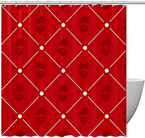 Lilibeely Su Geçirmez Yıkanabilir Polyester Kumaş Dekor Set 12 Hooks Yüzükler Duş Perdeleri için Konuk Banyo Noel Kırmızı Geometrik