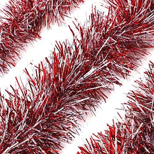 Alonsoo 3 Adet x 6.6 ft Noel Tinsel Çelenk, Noel Ağacı Süsler Ev Partisi Klasik Parlak Sparkly Tavan Asılı Süslemeleri, 4 inç