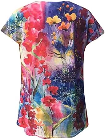 Reokoou Bayan Çiçek Baskı Crewneck Elbiseler Katı V Yaka Kısa Kollu Cep Rahat Gevşek Yaz Midi Elbise