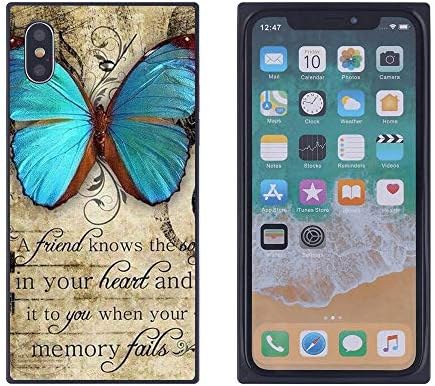 Mavi Kelebek iPhone X 10 Xs Dikdörtgen Kılıf Siyah TPU Kauçuk Koruyucu Cep telefonu iphone için kılıf X 10 Xs ile Kaymaz Fit