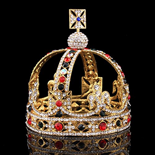 FUMUD Lüks Vintage Altın Düğün Taç Alaşım Gelin Tiara Barok Kraliçe Kral Taç (Altın)